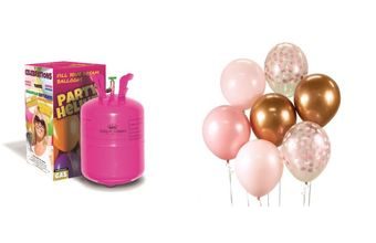Helium na 20 bal/pr.23cm. a sada latex. balónků - chrom. růžová 7 ks, 30 cm