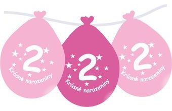 Balónek růžový KRÁSNÉ NAROZENINY číslo 2 visící - 5 ks