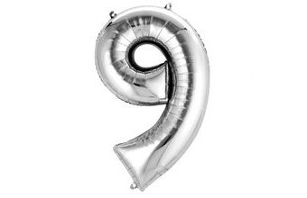 Balónek fóliový narozeniny číslo 9 stříbrný 86 cm