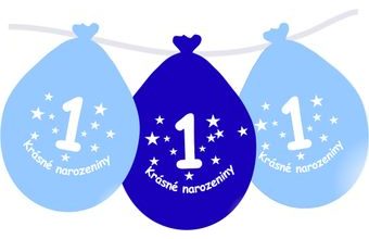 Balónek modrý KRÁSNÉ NAROZENINY číslo 1 visící- 5 ks