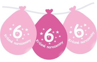 Balónek růžový KRÁSNÉ NAROZENINY číslo 6 visící - 5 ks