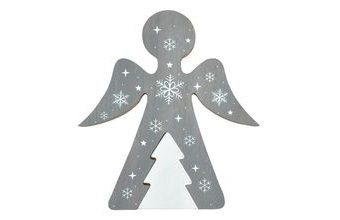 dekorace Anděl dřevo MDF šedý 19x17x1,8cm JK-1824C 8886247