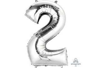 Balónek fóliový narozeniny číslo 2 stříbrný 86 cm