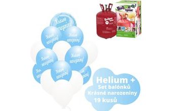 Helium set - světlemodré balónky KRÁSNÉ NAROZENINY -