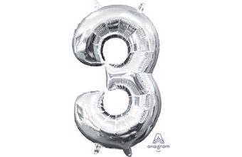 Amscan balónek foliový narozeniny číslo 3 stříbrný 33cm x 20cm