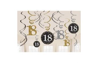 Závěsné dekorace 18. narozeniny stříbrno-zlaté 12 ks Amscan
