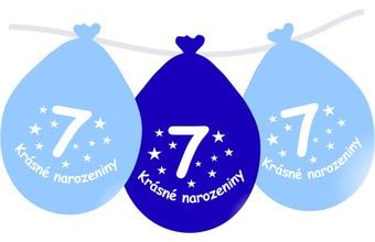 Balónek modrý KRÁSNÉ NAROZENINY číslo 7 visící- 5 ks