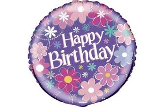 Balón foliový 45 cm Happy Birthday květy