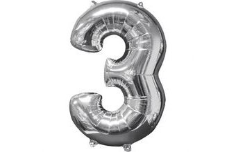 balónek fóliový narozeniny číslo 3 stříbrný 66cm