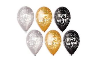 Balónky metalické 30 cm "Happy New Year" 6 ks - Silvestr