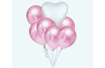 Balónky chromové světle růžové a bílé srdíčko set