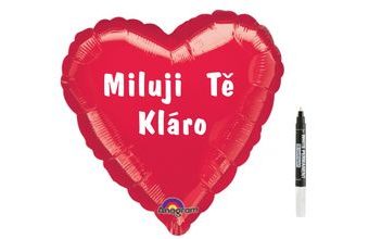 Balónek srdce červené + bílý fix na balónek