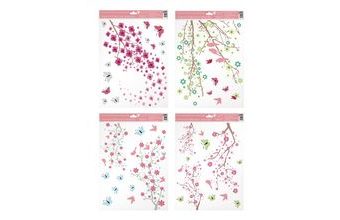 Okenní fólie větve v květu s glitry, 30x42 cm
