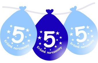 Balónek modrý KRÁSNÉ NAROZENINY číslo 5 visící- 5 ks