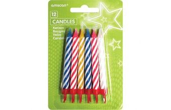 Dortové svíčky barevné s držáky 12ks - bílá, modrá, žlutá, červená