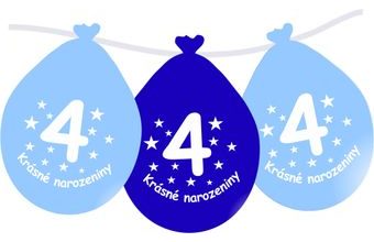 Balónek modrý KRÁSNÉ NAROZENINY číslo 4 visící- 5 ks