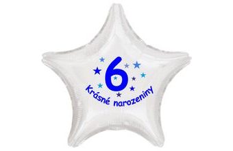 Krásné 6. narozeniny fóliový balónek hvězda pro kluky