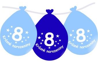 Balónek modrý KRÁSNÉ NAROZENINY číslo 8 visící- 5 ks