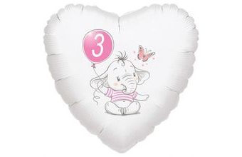 3. narozeniny růžový slon srdce foliový balónek
