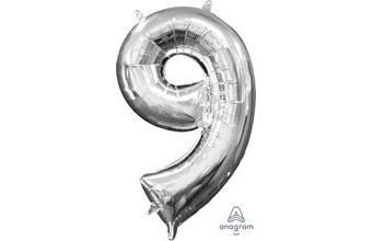 Amscan Balónek foliový narozeniny číslo 9 stříbrný 35cm x 20cm
