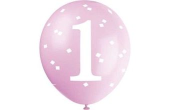 Balónky 1. narozeniny HOLKA - 5 ks - 30 cm - RŮŽOVÉ
