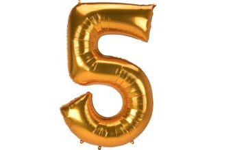 Obří balónek číslo 5 zlatý 132 cm x 86 cm