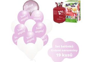 Helium set - světlerůžové balónky KRÁSNÉ NAROZENINY -