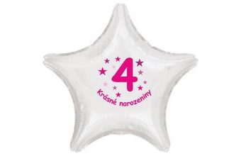 Krásné 4. narozeniny fóliový balónek hvězda pro holky