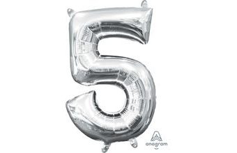 Amscan Balónek foliový narozeniny číslo 5 stříbrný 35cm x 22cm