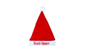 Čepice vánoční s nápisem Veselé Vánoce