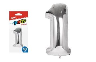 balónek č. 1 nafukovací fóliový 40 cm - stříbrný 8000134