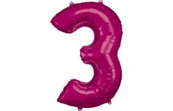 Balónky fóliové narozeniny číslo 3 růžové 86cm