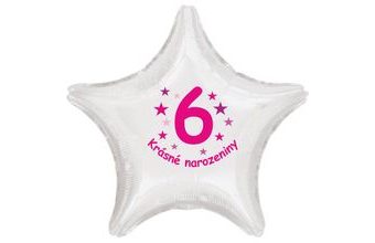Krásné 6. narozeniny fóliový balónek hvězda pro holky