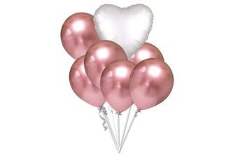 Balónky chromové růžovo-zlaté a bílé srdce set