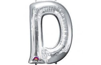 Písmeno D stříbrný foliový balónek 83 cm x 60 cm