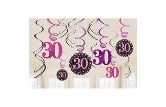 Závěsné dekorace 30. narozeniny pink 12 ks lesklé