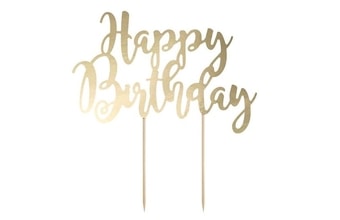 Zápich - dekorace na dort Happy Birthday, zlatá 22,5 cm