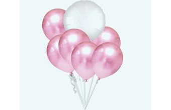 Balónky chromové světle růžové a bílý kruh set