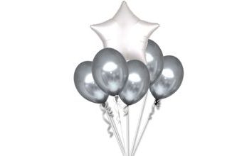 Balónky chromové stříbrné a bílá hvězda set