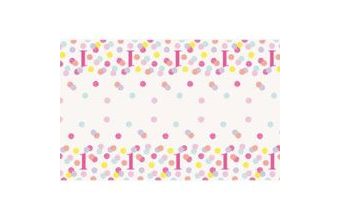 Ubrus 1. narozeniny růžový s puntíky - 137 x 213 cm