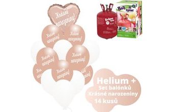 Helium set - růžovo-zlaté balónky KRÁSNÉ NAROZENINY -