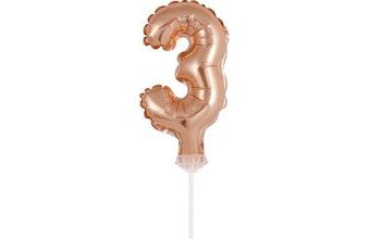 Balón foliový číslice - 3 - RŮŽOVO ZLATÁ - ROSE GOLD 12,5 cm s držákem