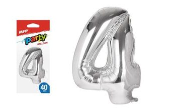 balónek č. 4 nafukovací fóliový 40 cm - stříbrný 8000137