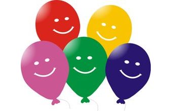 Balónky s bílým potiskem smajlík, 5ks mix barev