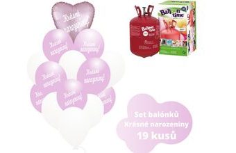 Helium set - světlerůžové balónky KRÁSNÉ NAROZENINY -