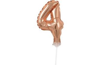 Balón foliový číslice - 4 - RŮŽOVO ZLATÁ - ROSE GOLD 12,5 cm s držákem