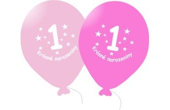 Balónek růžový KRÁSNÉ NAROZENINY číslo 1 - 5 ks