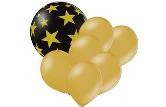 Set černý balón s hvězdami a zlaté balónky 7 ks