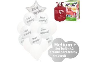 Helium set - bílé balónky KRÁSNÉ NAROZENINY -