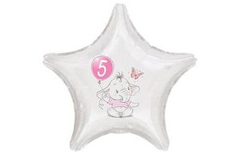 5. narozeniny růžový slon hvězda foliový balónek